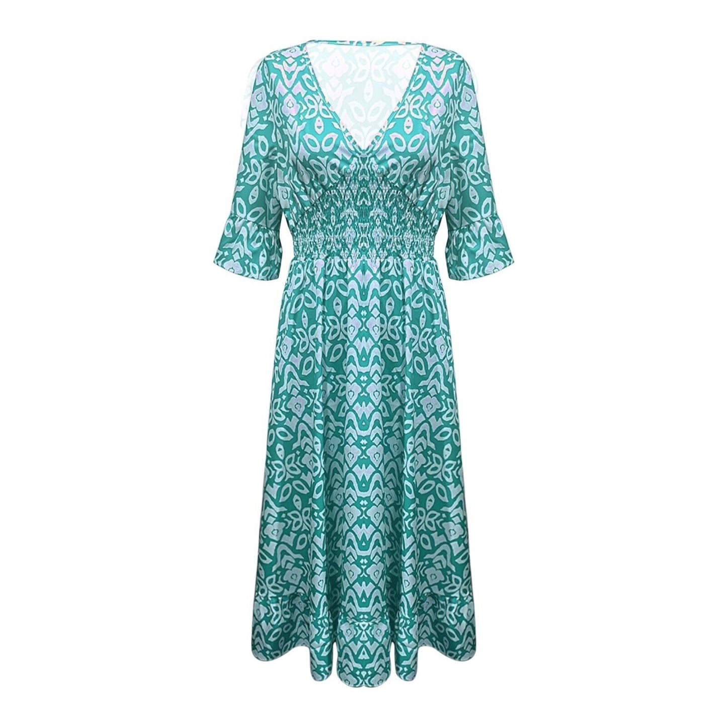 Long Floral Dress with V-neck – Liora-S-Red-Nora Luxe