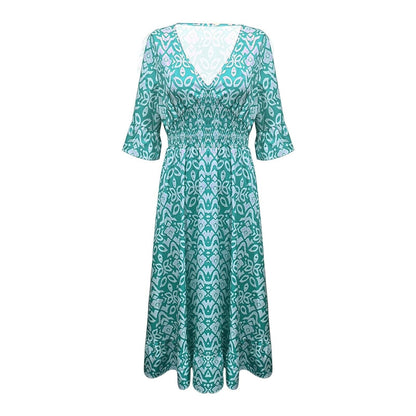 Long Floral Dress with V-neck – Liora-S-Red-Nora Luxe