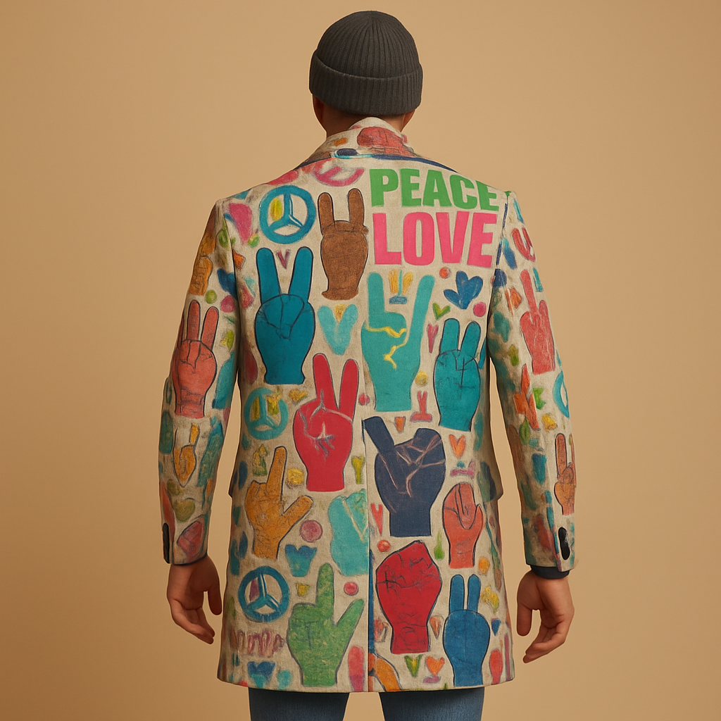 Men’s long graphic coat with a modern pattern and comfortable fit, suitable for work, evenings, and everyday wear.