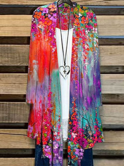 Long Ladies Cardigan with Floral Print – Liva-Red-S-The Livary