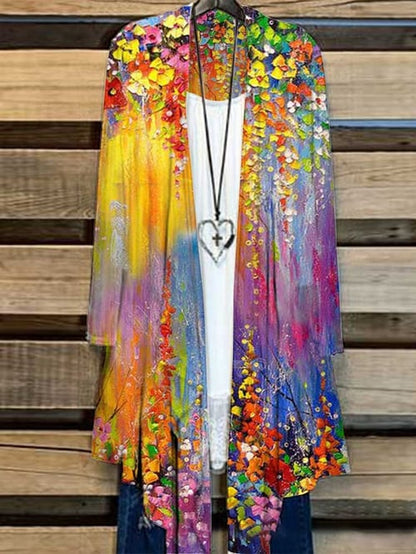 Women's Cozy Floral Open Front Cardigan - Pexav
