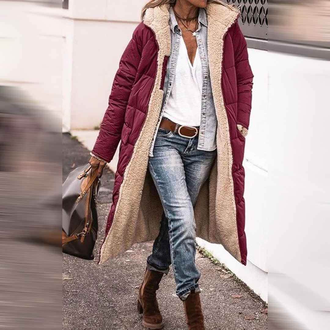 Long Ladies Winter Coat - Nova-Bordeaux red-S-Nora Luxe