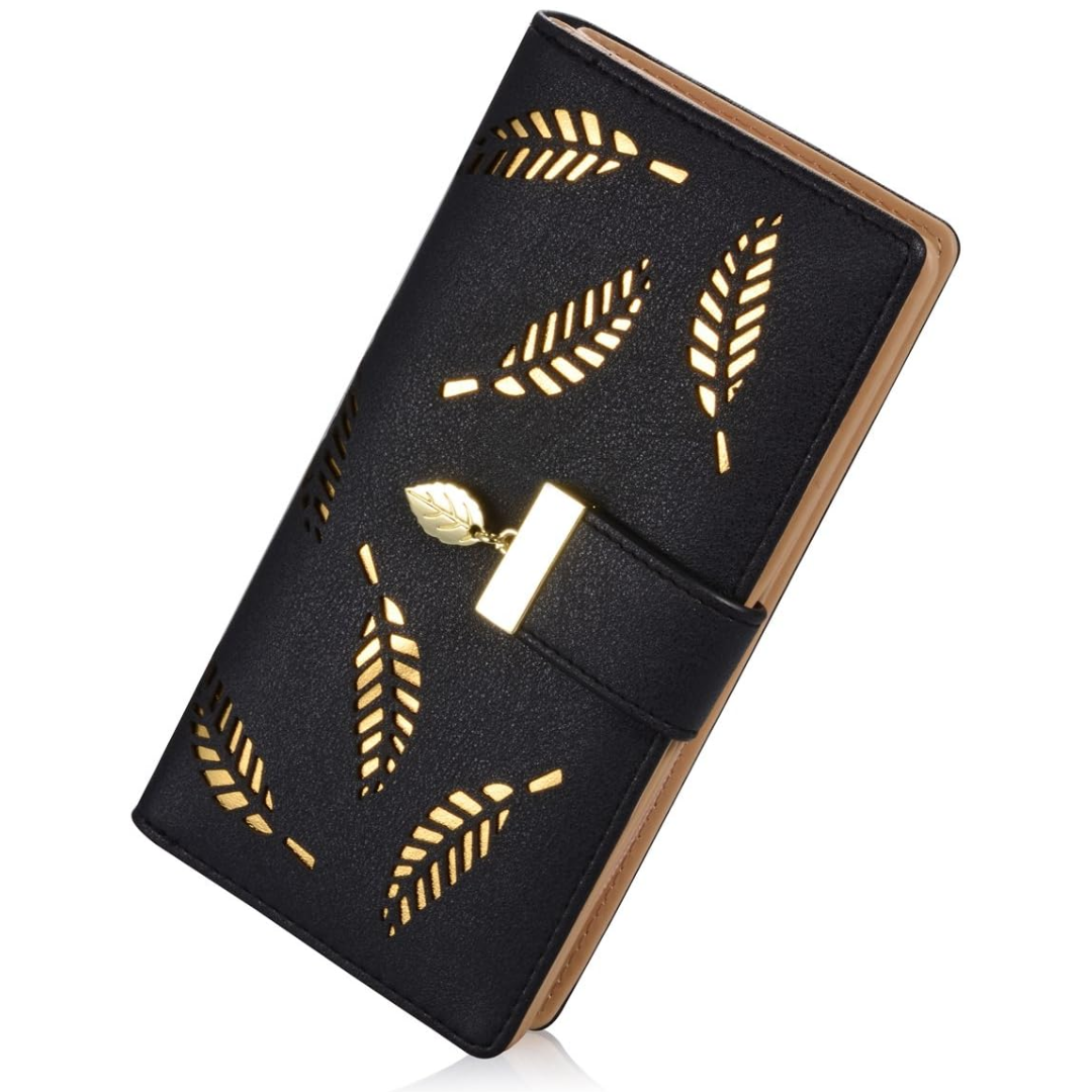 Long Leaf Leather Wallet - Leanne-Black-Nora Luxe