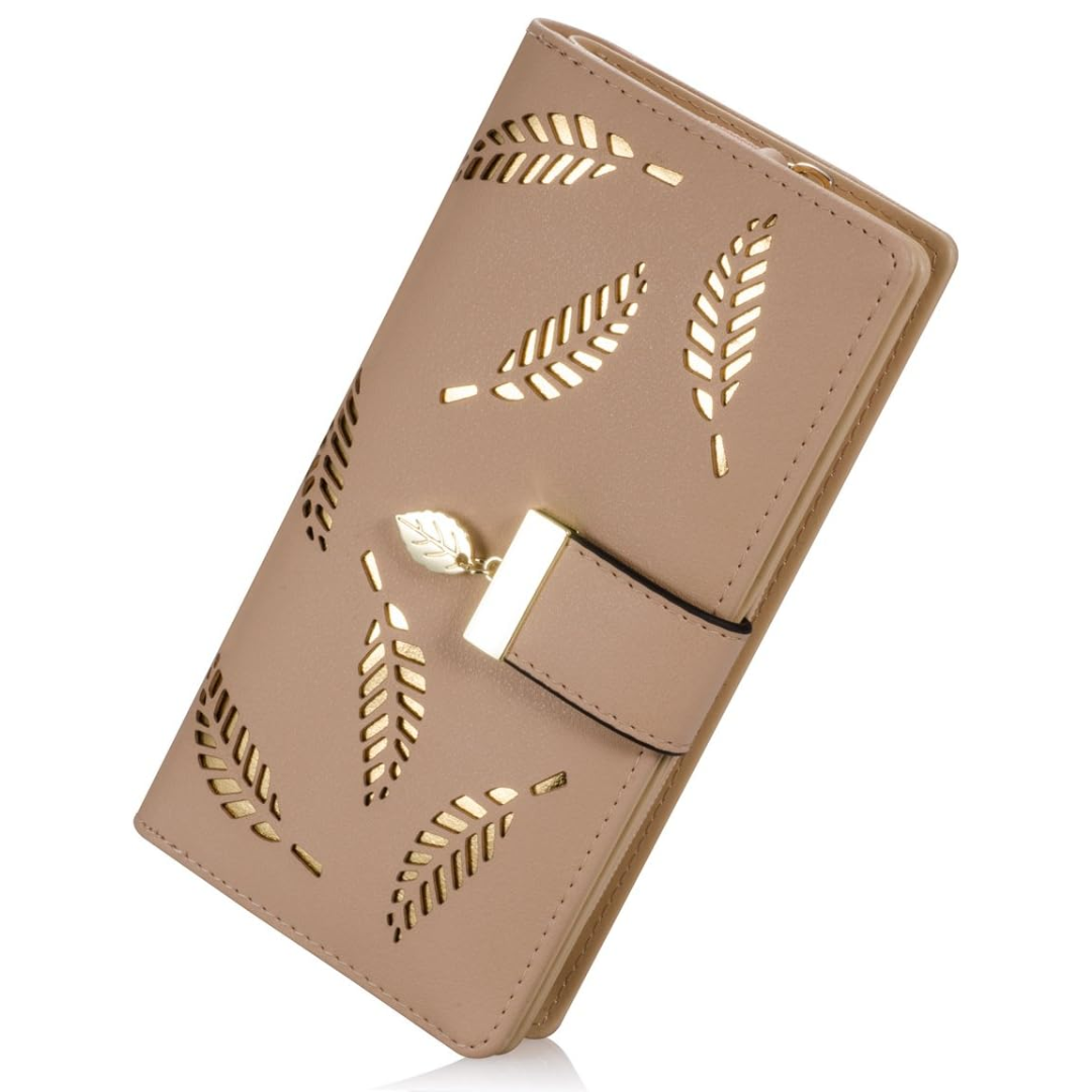 Long Leaf Leather Wallet - Leanne-Khaki-Nora Luxe
