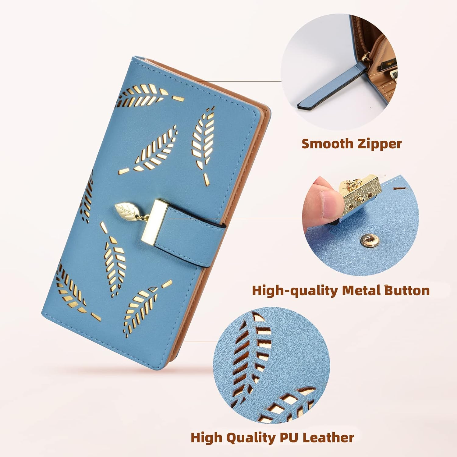 Long Leaf Leather Wallet - Leanne-Pink-Nora Luxe