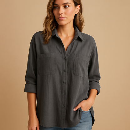 Long sleeve airy blouse for women with a loose fit and classic design, suitable for work, casual outings, and everyday wear.