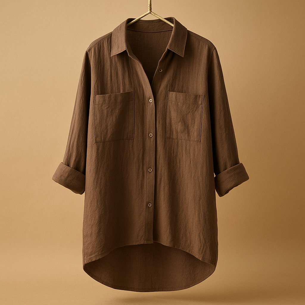 Long sleeve airy blouse for women with a loose fit and classic design, suitable for work, casual outings, and everyday wear.