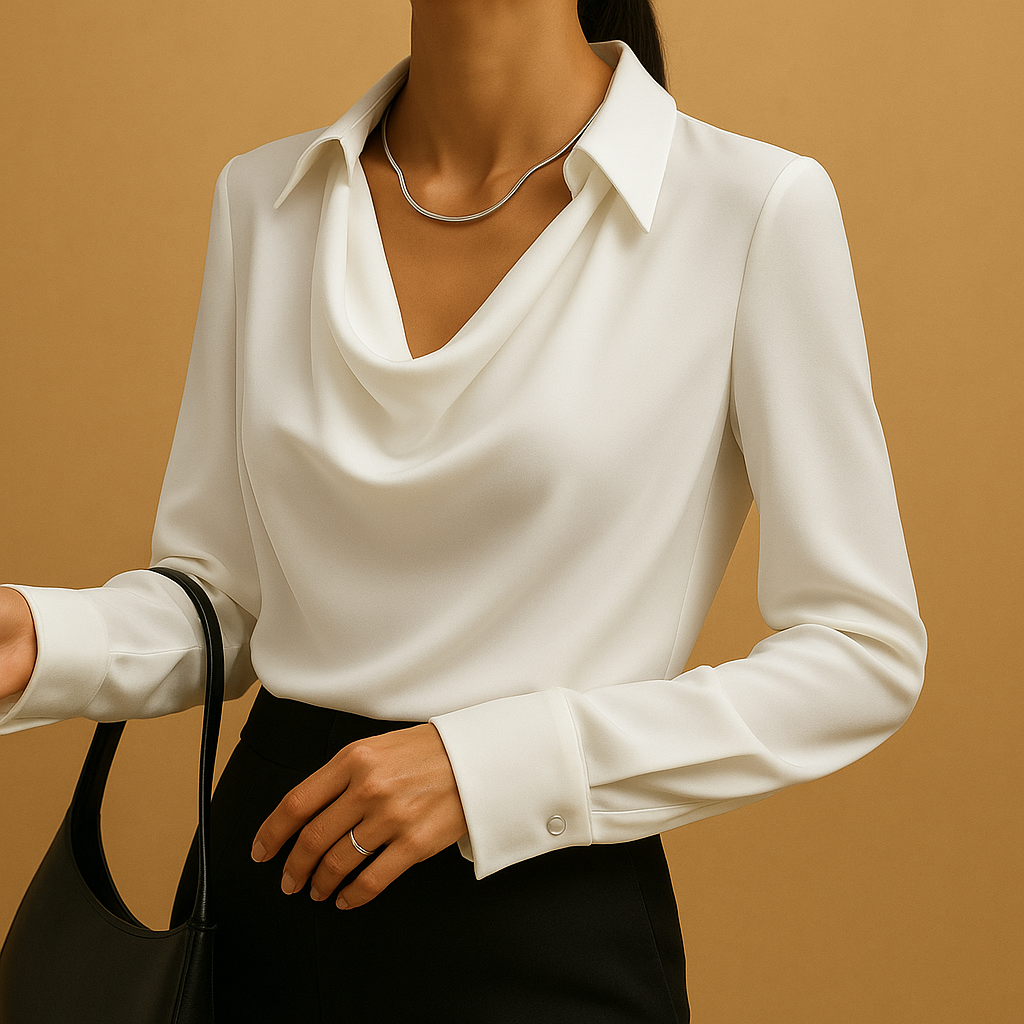 Women’s long sleeve blouse with an elegant design and tailored fit, styled for work, formal occasions, and everyday chic looks.