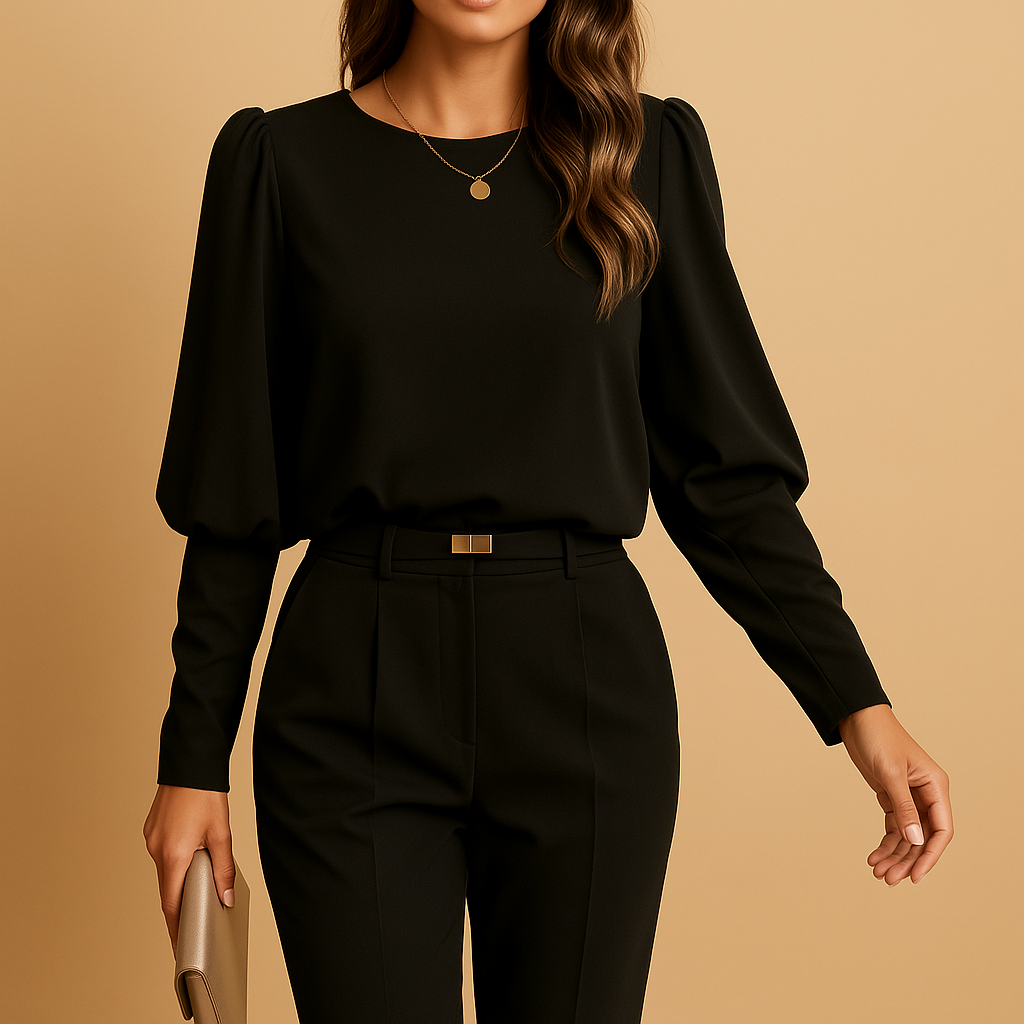 Elegant long-sleeve classic blouse for women in autumn shades, perfect for work, formal occasions, or daily wear.