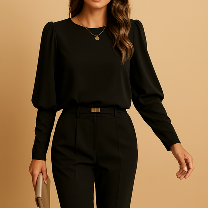 Elegant long-sleeve classic blouse for women in autumn shades, perfect for work, formal occasions, or daily wear.