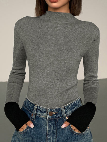 Cozy High Neck Contrast Hem Sweater