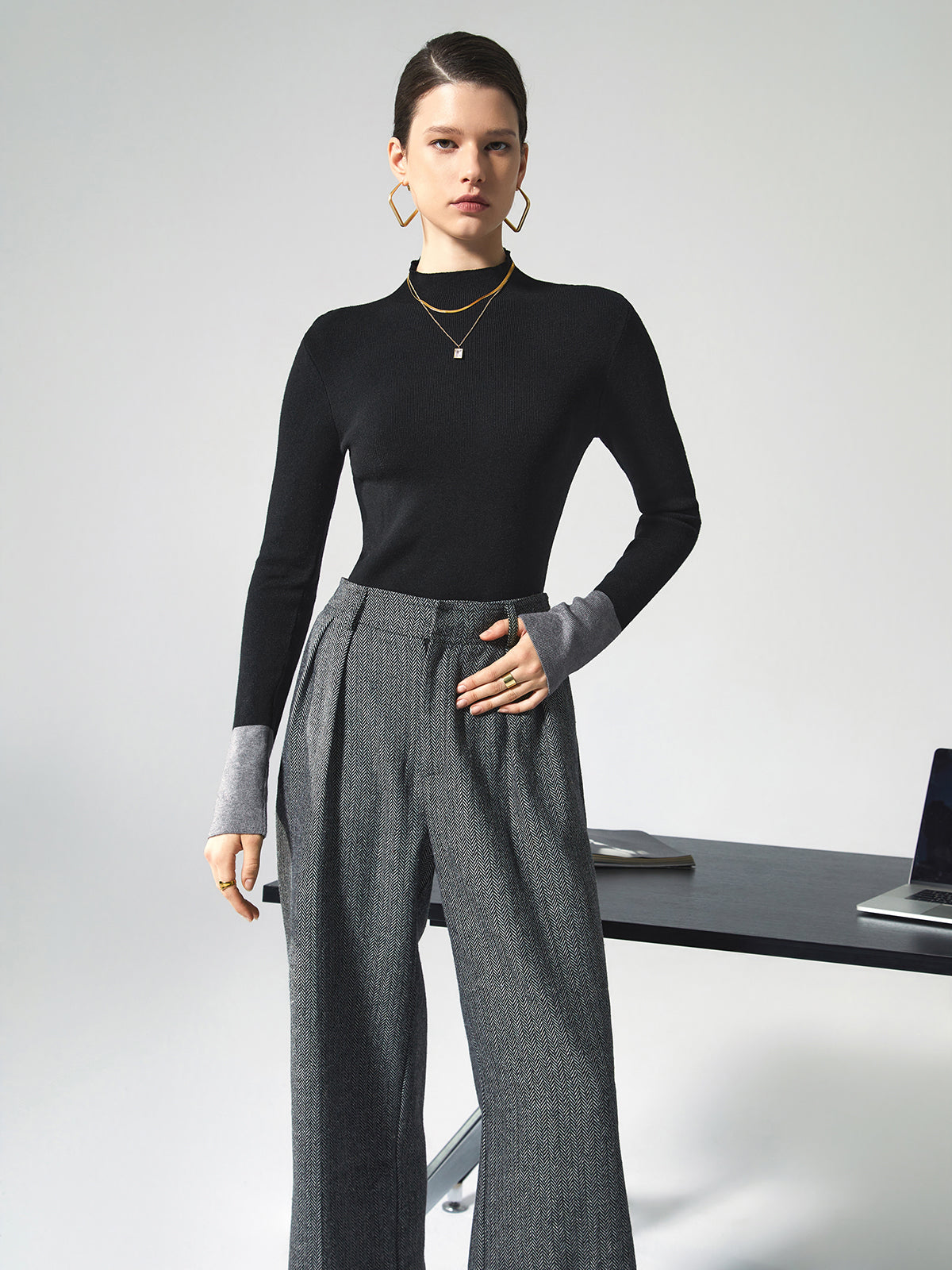 Cozy High Neck Contrast Hem Sweater
