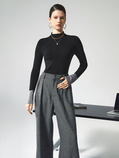 Cozy High Neck Contrast Hem Sweater