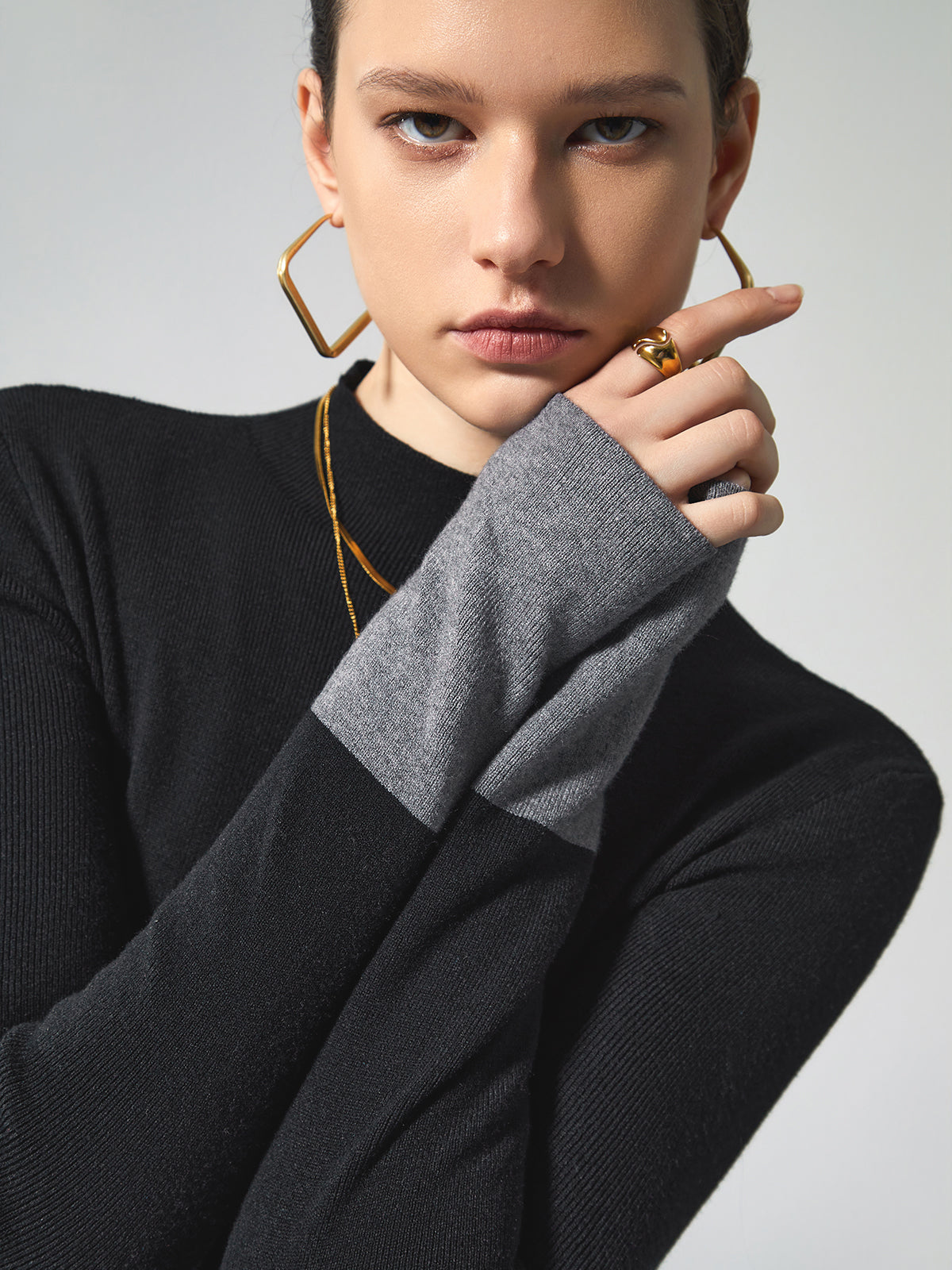 Cozy High Neck Contrast Hem Sweater
