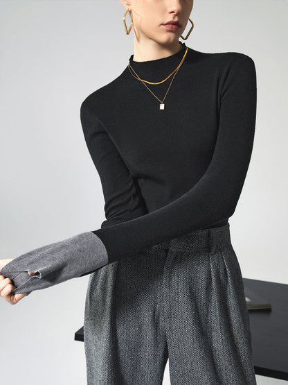 Cozy High Neck Contrast Hem Sweater