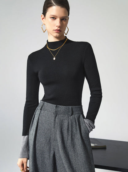 Cozy High Neck Contrast Hem Sweater