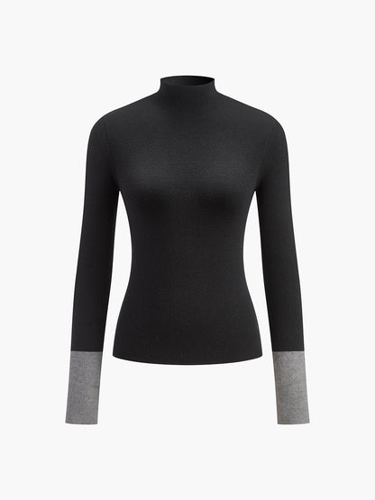 Cozy High Neck Contrast Hem Sweater