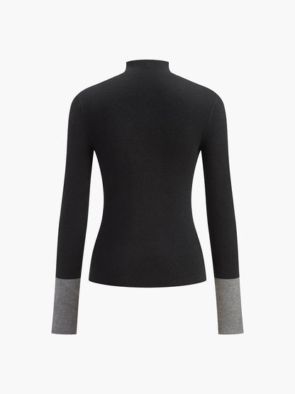 Cozy High Neck Contrast Hem Sweater