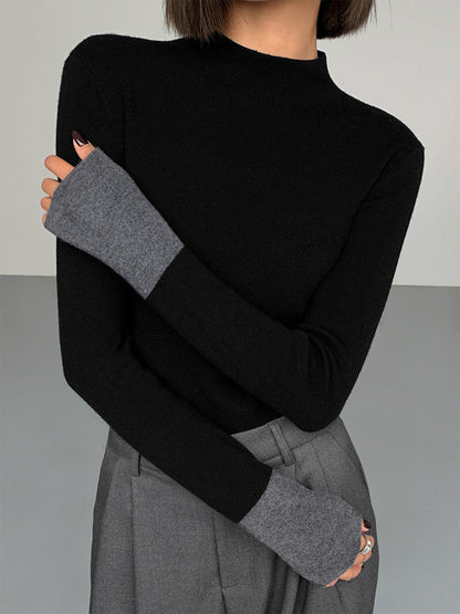 Cozy High Neck Contrast Hem Sweater - Pexav