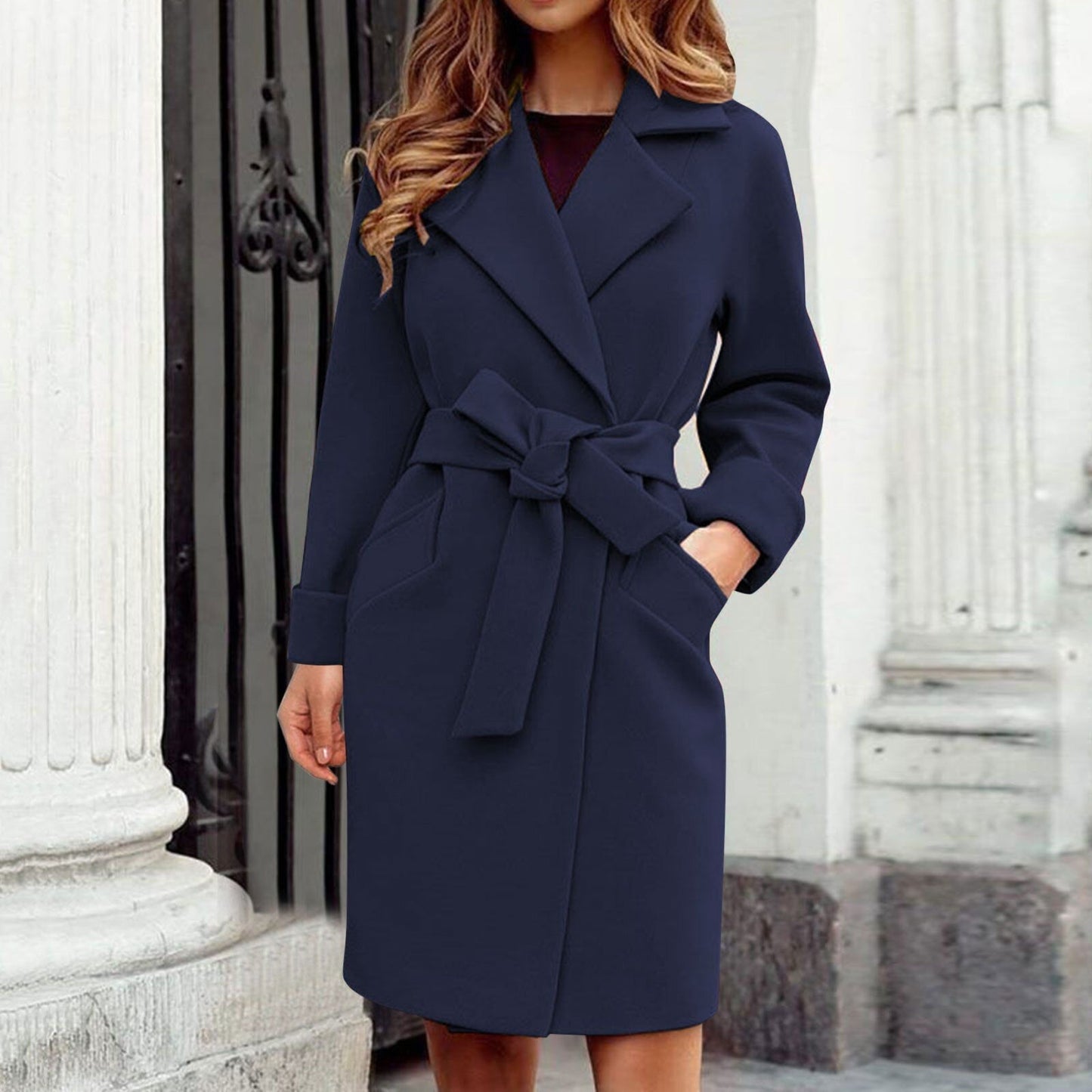 Long Trench Coat Winter Jacket with Button Closure in Bright Colors - Elena-Blue-S-Nora Luxe