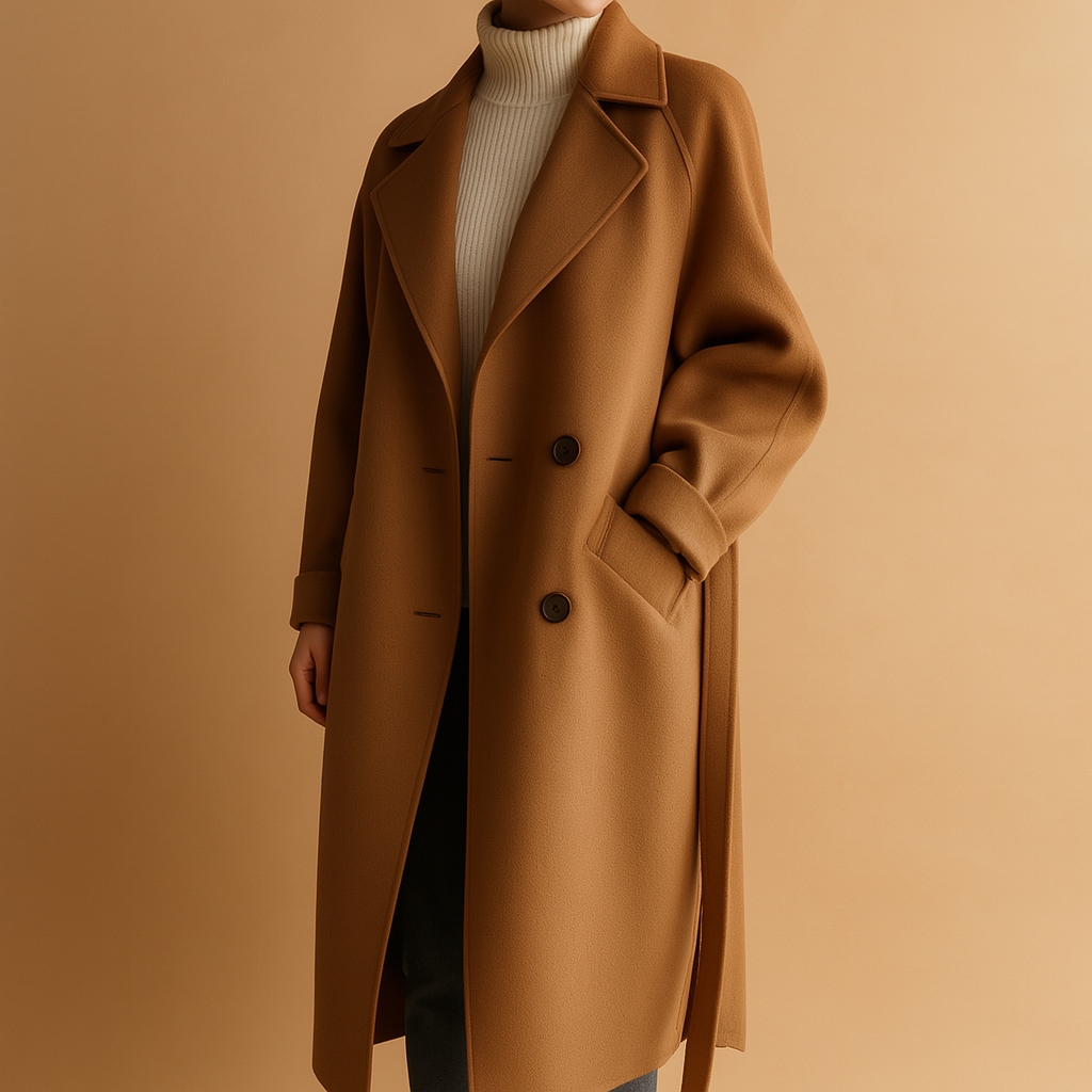 Women’s long winter coat with a tailored fit and timeless silhouette, suitable for cold days, everyday wear, and formal or casual outfits.