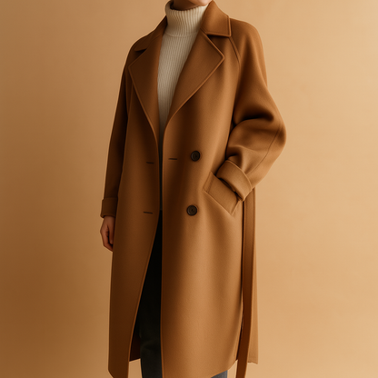 Women’s long winter coat with a tailored fit and timeless silhouette, suitable for cold days, everyday wear, and formal or casual outfits.