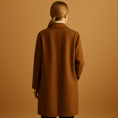 Women’s long winter coat with a tailored fit and timeless silhouette, suitable for cold days, everyday wear, and formal or casual outfits.