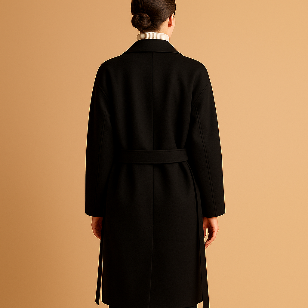 Women’s long winter coat with a tailored fit and timeless silhouette, suitable for cold days, everyday wear, and formal or casual outfits.