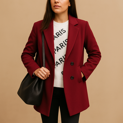 Long winter coat for women with tailored fit, insulating premium fabric, and classic single-breasted design, available in anthracite grey, navy blue, and camel.
