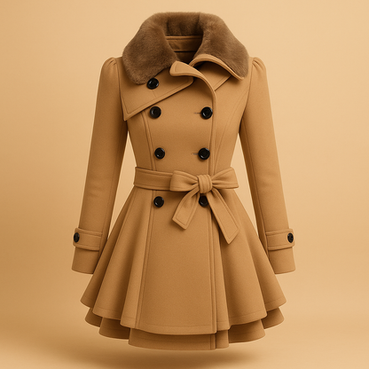 Long winter coat with faux fur collar for women | Elara - Nocini