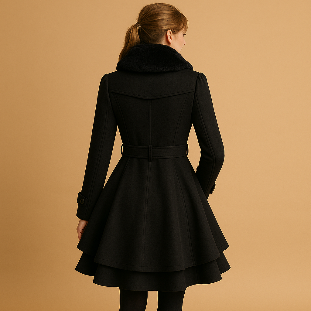 Women’s long winter coat with a faux fur collar, tailored fit, and warm lining, suitable for daily winter wear and elegant occasions.