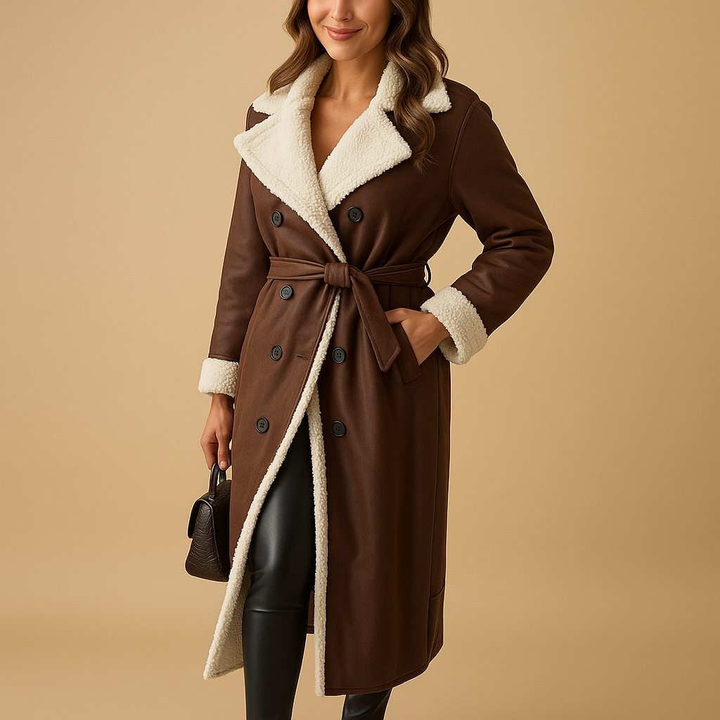 Women’s long winter coat with warm quilted lining and modern fit, suitable for cold days, daily wear, and weekend walks.