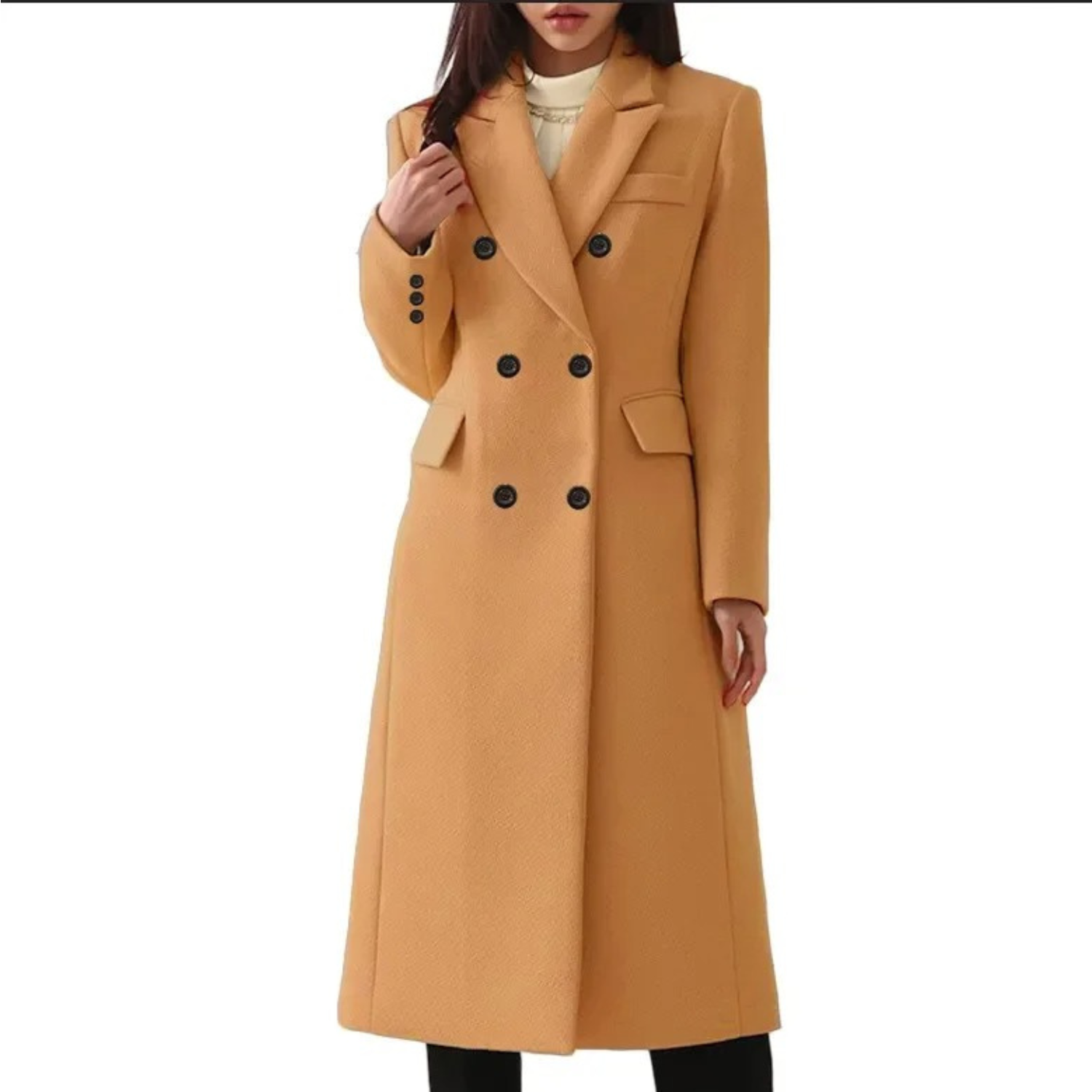 Warm Double Collar Wool Women's Winter Coat - Pexav
