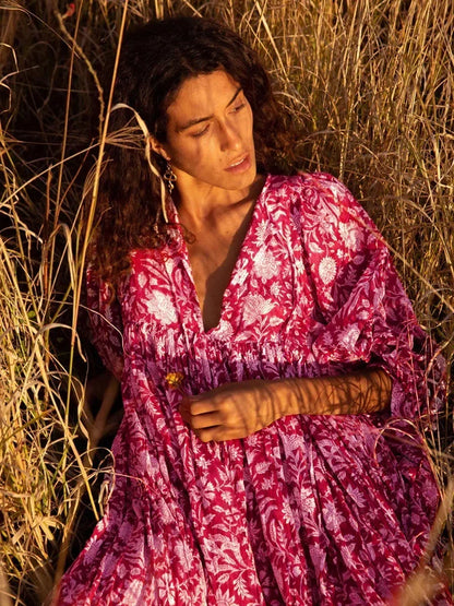 Comfy Floral V Neck Maxi Dress for Women