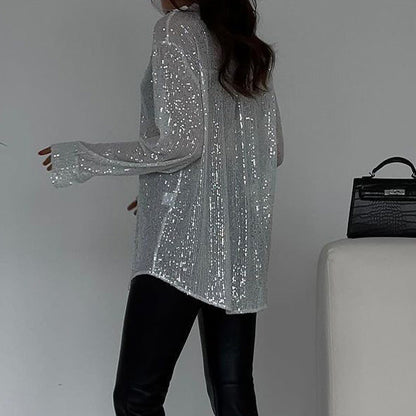 Loose Blouse with Shiny Sequins – Celeste-Black-S-The Livary