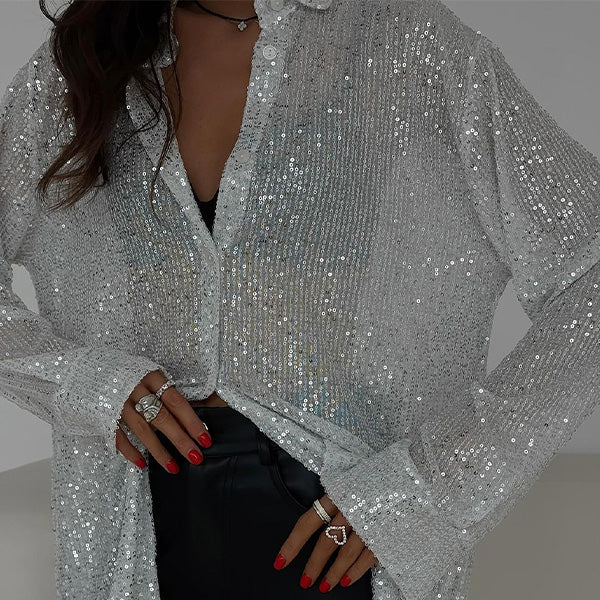 Relaxed Fit Top with Sparkly Details - Pexav