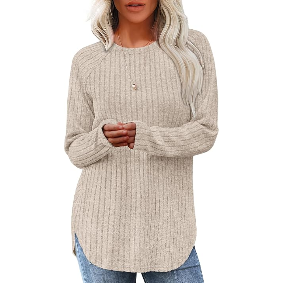 Loose Fit Crew Neck Sweater Tunic - Barbara-Apricot-S-Nora Luxe