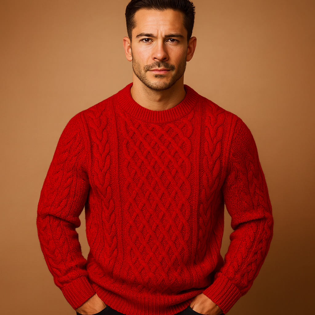Men’s loose knit round-neck sweater with soft texture and relaxed fit, perfect for autumn, winter, and casual wear.