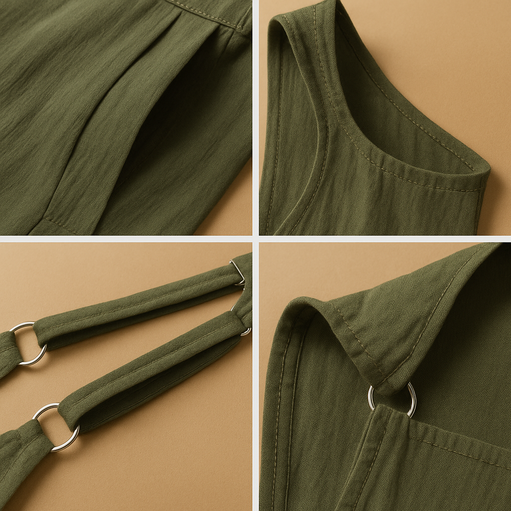Loose summer jumpsuit for women with wide legs in black, green, and blue tones, perfect for lounging, city walks, and warm summer days.