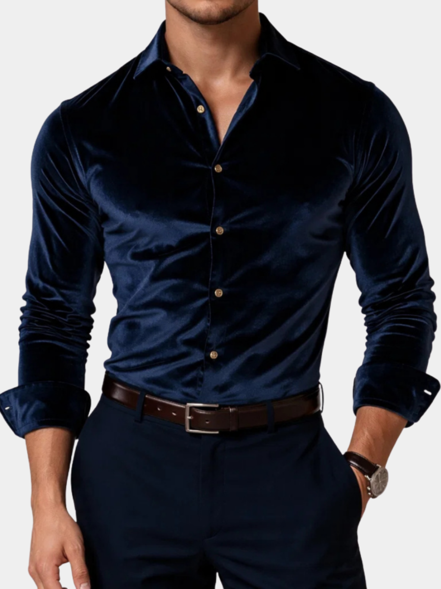 Luxury Men's Velvet Button Down Shirt - Olytrend