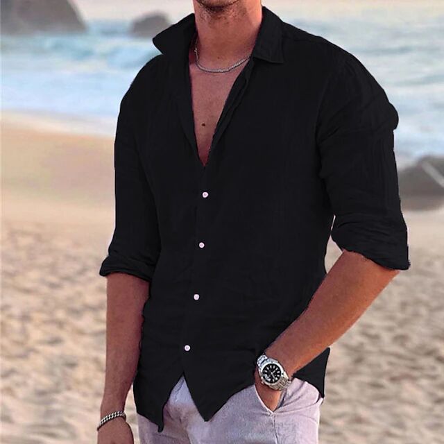 Loose Fit Mens Long Sleeve Casual Shirt
