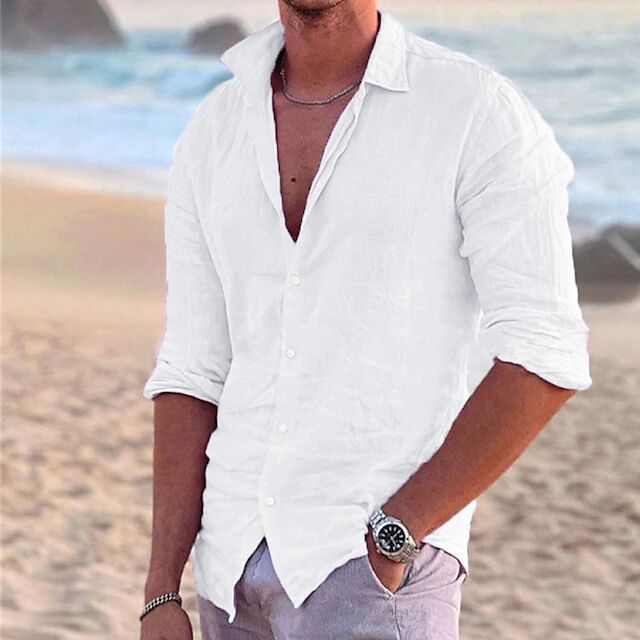 Loose Fit Mens Long Sleeve Casual Shirt