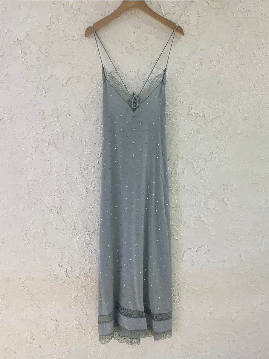 Elegant Lace V-Neck Silk Dress for Ladies