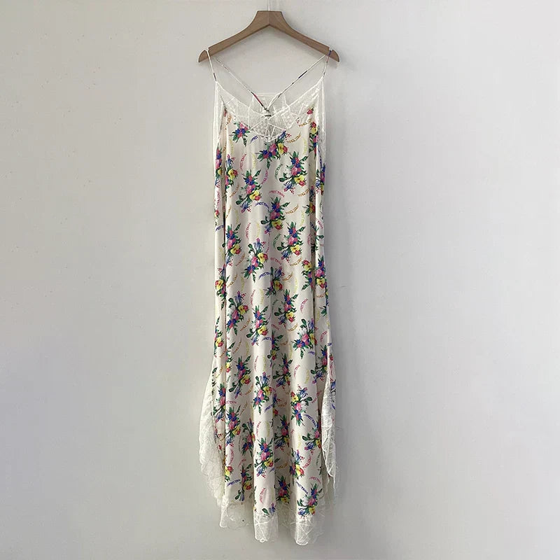 Elegant Lace V-Neck Silk Dress for Ladies