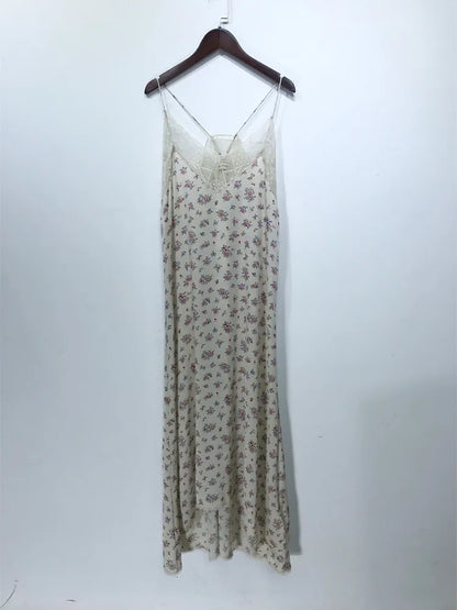 Elegant Lace V-Neck Silk Dress for Ladies