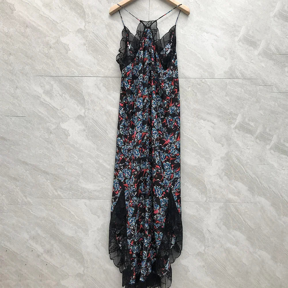 Elegant Lace V-Neck Silk Dress for Ladies