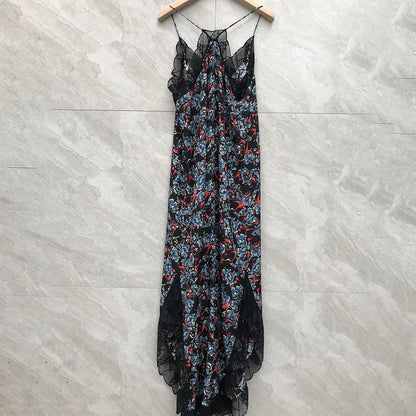 Elegant Lace V-Neck Silk Dress for Ladies