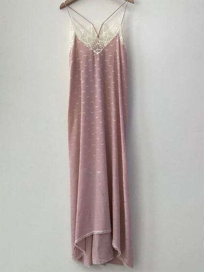 Elegant Lace V-Neck Silk Dress for Ladies
