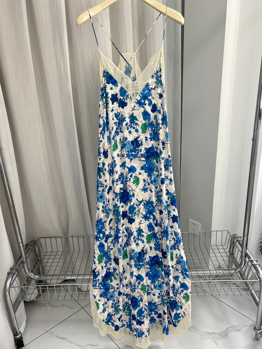 Elegant Lace V-Neck Silk Dress for Ladies