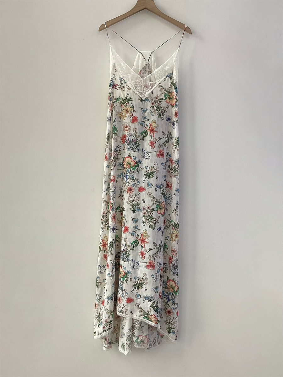 Elegant Lace V-Neck Silk Dress for Ladies